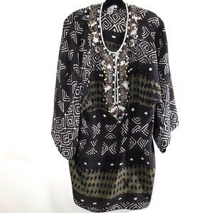 Oscar de la Renta Beautiful Beaded Tunic Blouse. Light Weight Silk Size Medium